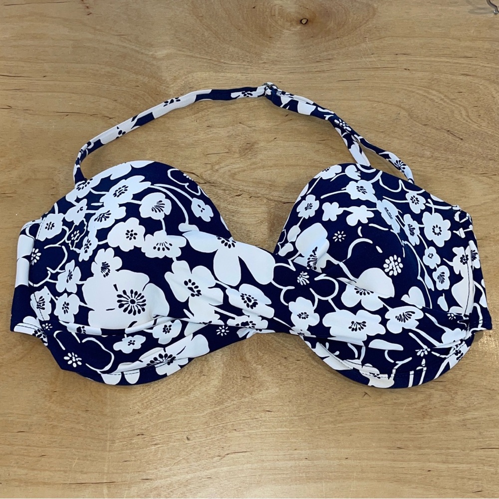 Anne Cole Navy and White Swimwear Top Size Large